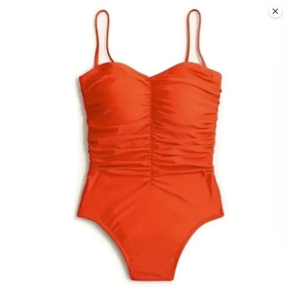 J.Crew Ruched Sweetheart One-Piece Swimsuit Size 24 Red BF176 NWT